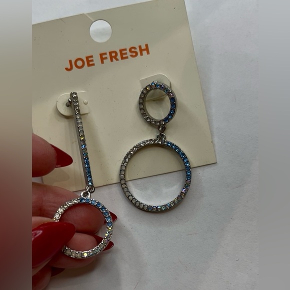 Joe Fresh Silver and Blue Hoop Earrings - Picture 3 of 5